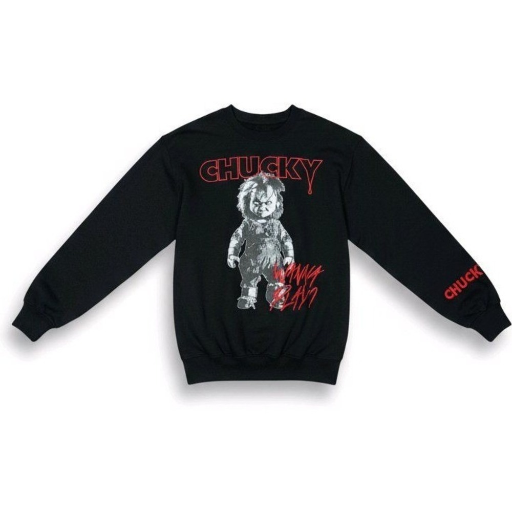Chucky‎ Wanna Play Horror Sweatshirt Embroidered Logo Black Adult Small